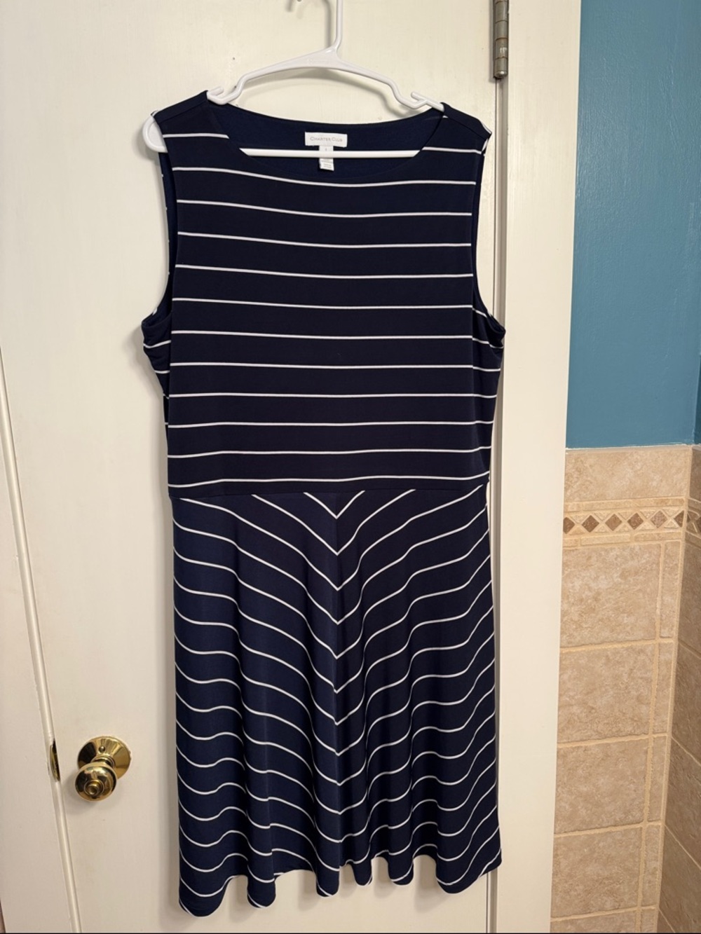 Navy and White Charter Club Striped Sleeveless Women's Dress